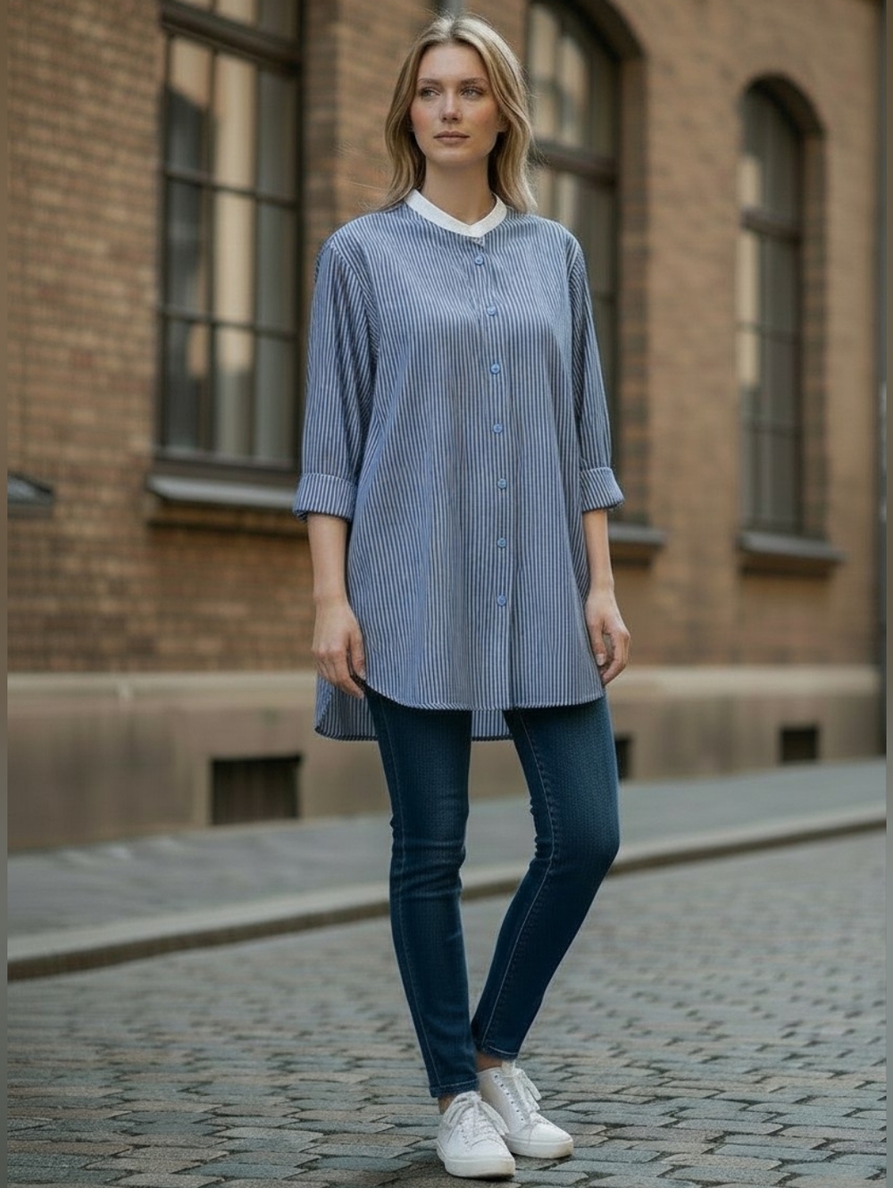 Ines De La Frassange Cotton/ Silk Women's Blue Stripe Tunic